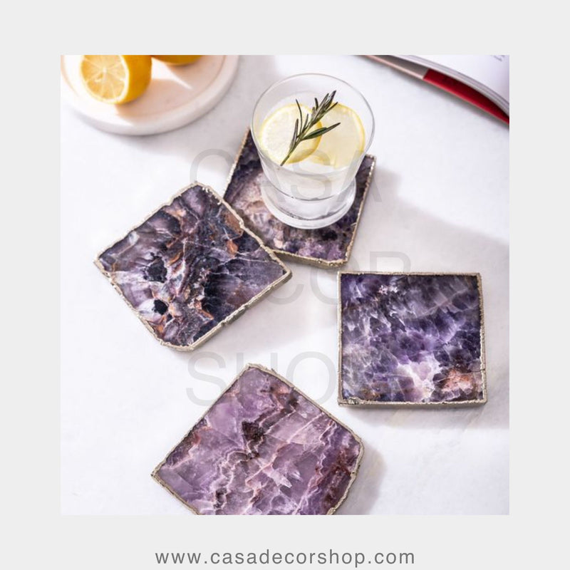 Set Of 4 Coaster Amethyst & Aventurine Coaster