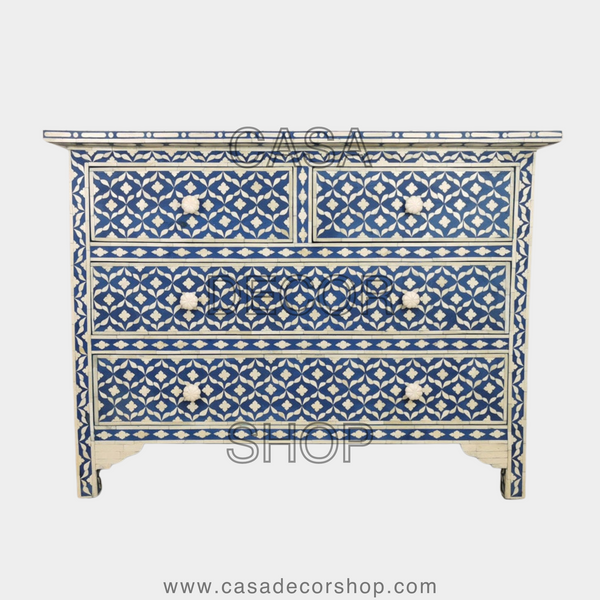 Blue Bone Inlay Semi Geo 4 Chest Of Drawers