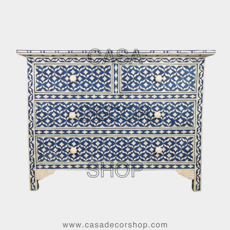 Blue Bone Inlay Semi Geo 4 Chest Of Drawers
