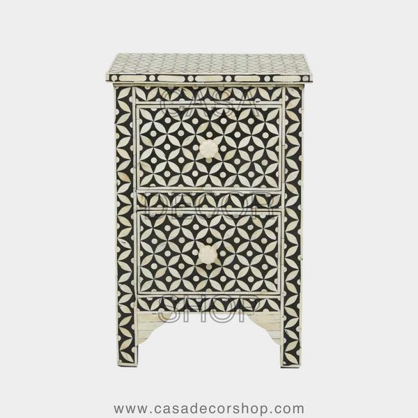 Bone Inlay 2-Drawer Bedside Eye Pattern