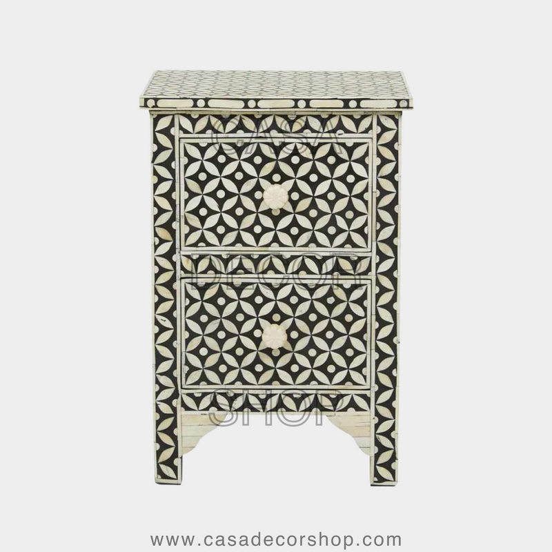 Bone Inlay 2-Drawer Bedside Eye Pattern