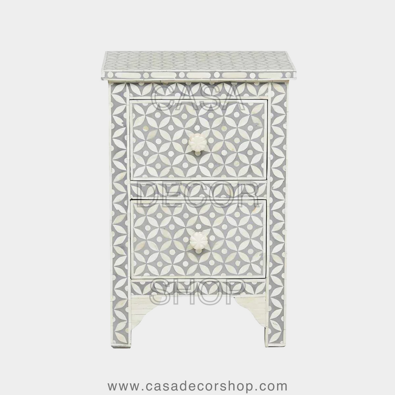 Bone Inlay 2-Drawer Bedside Eye Pattern