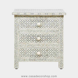 Bone Inlay 3-Drawer Bedside in Geometric Pattern