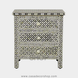 Bone Inlay 3-Drawer Bedside in Geometric Pattern