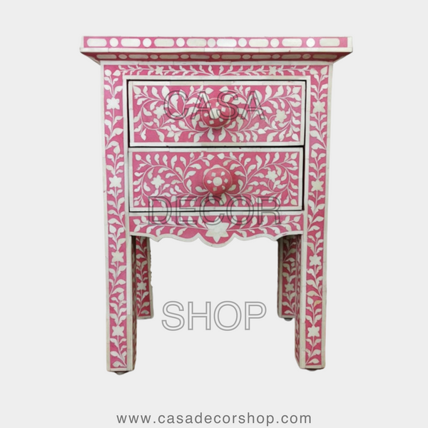 Bone Inlay Classic Bedside Cabinet Floral Pattern