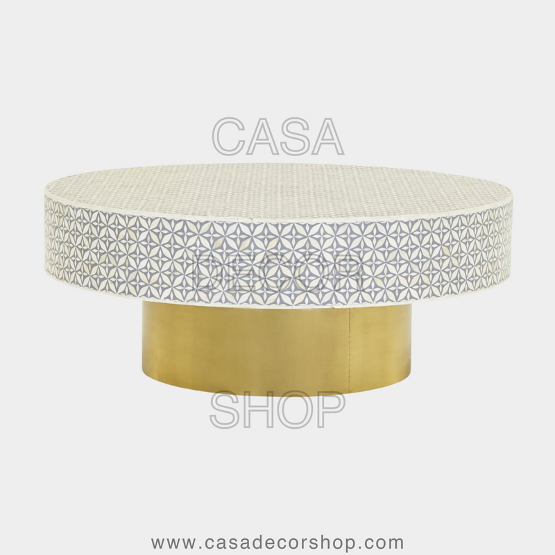 Modern Eye Pattern Round Bone Inlay Coffee Table