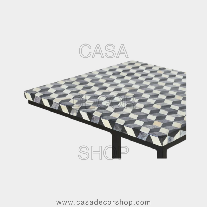 C Shape Brass Hatch Bone Inlay Round Side Table