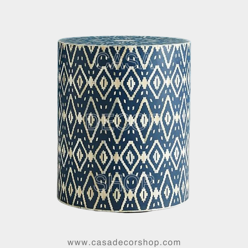 Diamond Bone Inlay Drum Side Table