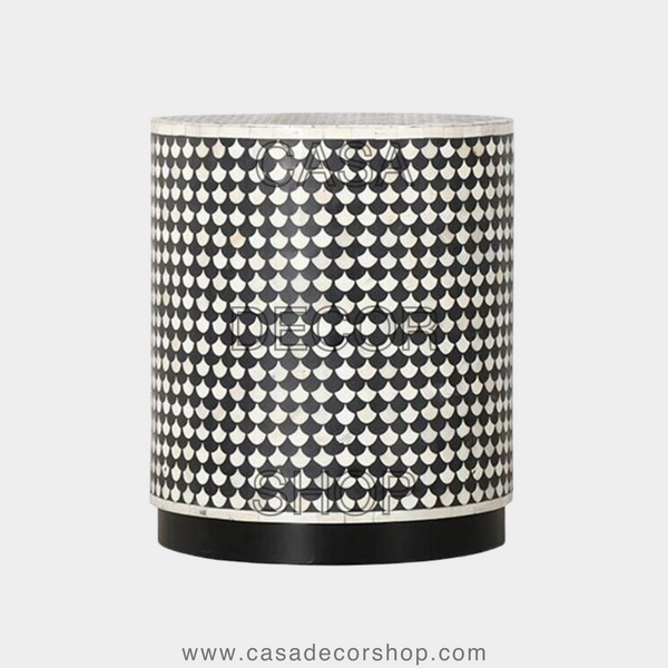 Diya Bone Inlay Drum Side Table
