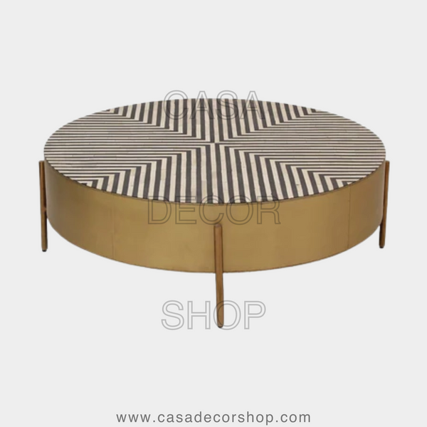 Geo Round Bone Inlay Coffee Table