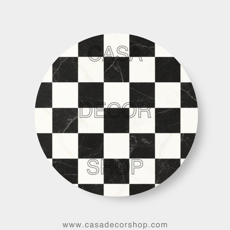 Classic Checkerboard Marble Inlay Side Table