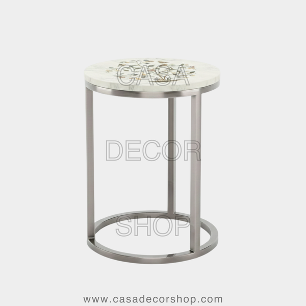 Bird & Blossom Marble Inlay Side Table