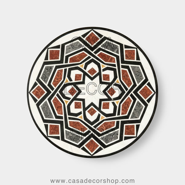 Moorish Star Geometric Marble Inlay Tabletop