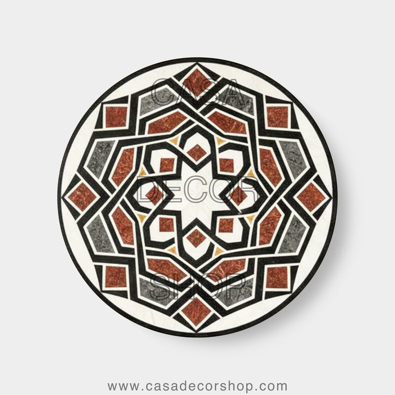 Moorish Star Geometric Marble Inlay Tabletop
