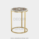 Moorish Star Geometric Marble Inlay Side Table
