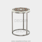 Moorish Star Geometric Marble Inlay Side Table