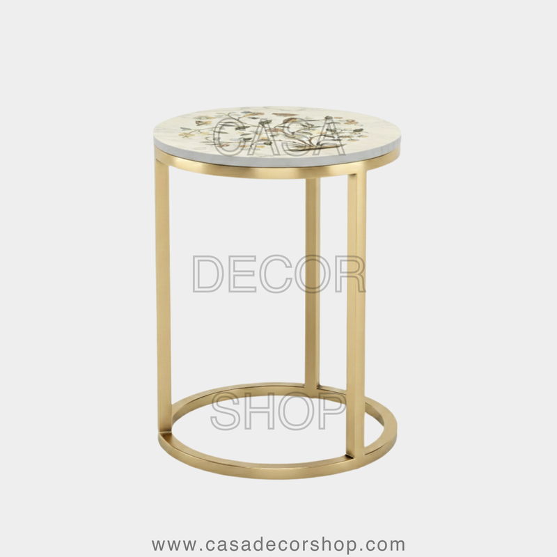 Bird & Blossom Marble Inlay Side Table