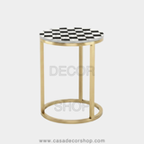 Classic Checkerboard Marble Inlay Side Table