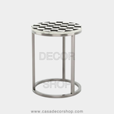 Classic Checkerboard Marble Inlay Side Table