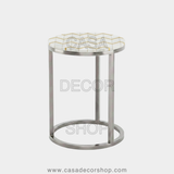 Golden Vector Brass Inlay Marble Side Table