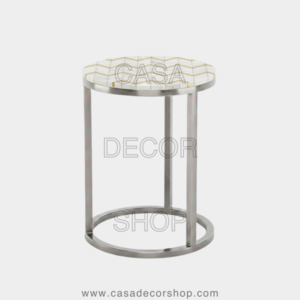 Golden Vector Brass Inlay Marble Side Table