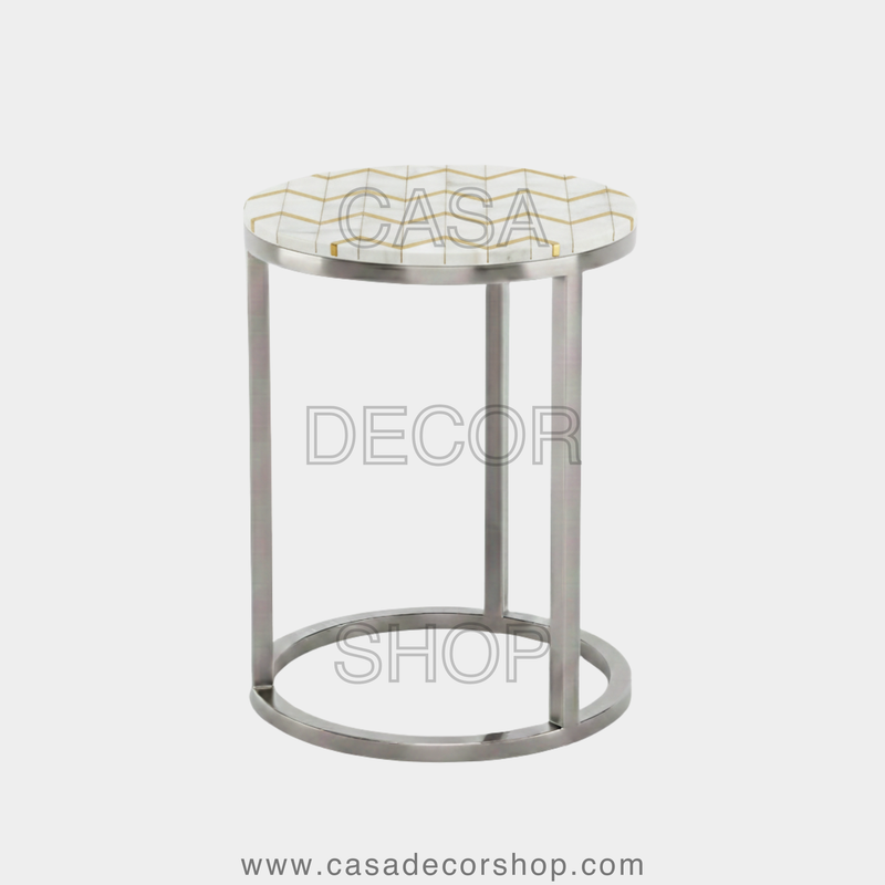 Golden Vector Brass Inlay Marble Side Table