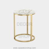 White Aurora Brass Inlay Marble Side Table