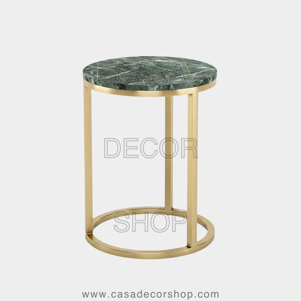 Emerald Brass Inlay Marble Side Table