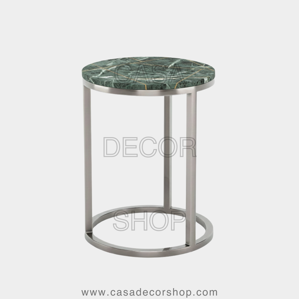 Emerald Brass Inlay Marble Side Table