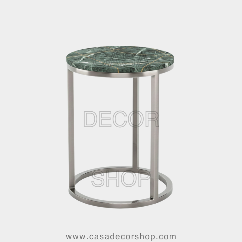 Emerald Brass Inlay Marble Side Table