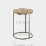 Eternal Blossom Brass Inlay Wooden Side Table
