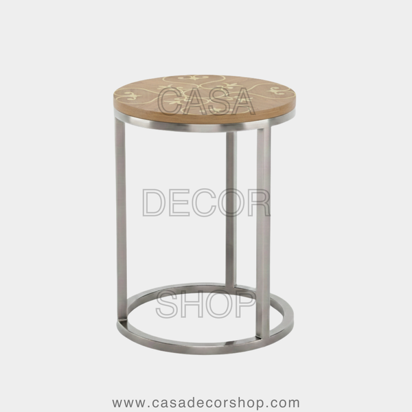 Eternal Blossom Brass Inlay Wooden Side Table