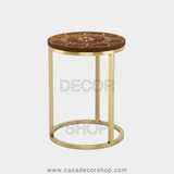Royal Sunflower Brass Inlay Wooden Side Table