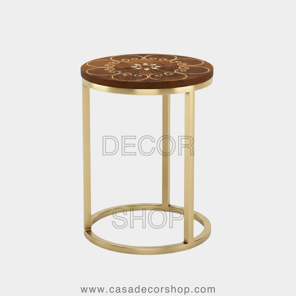 Royal Sunflower Brass Inlay Wooden Side Table