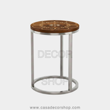 Royal Sunflower Brass Inlay Wooden Side Table