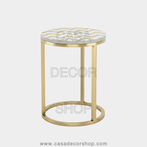Golden Vector Brass Inlay Marble Side Table