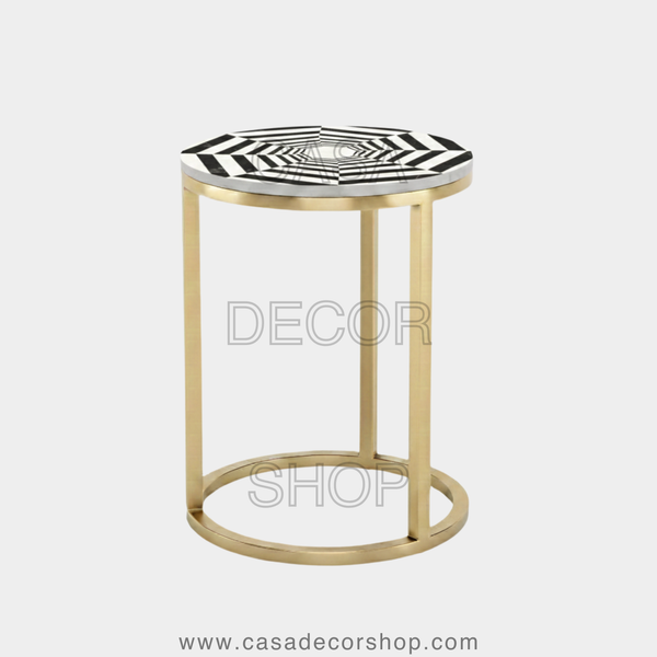 Optic Illusion Marble Inlay Side Table