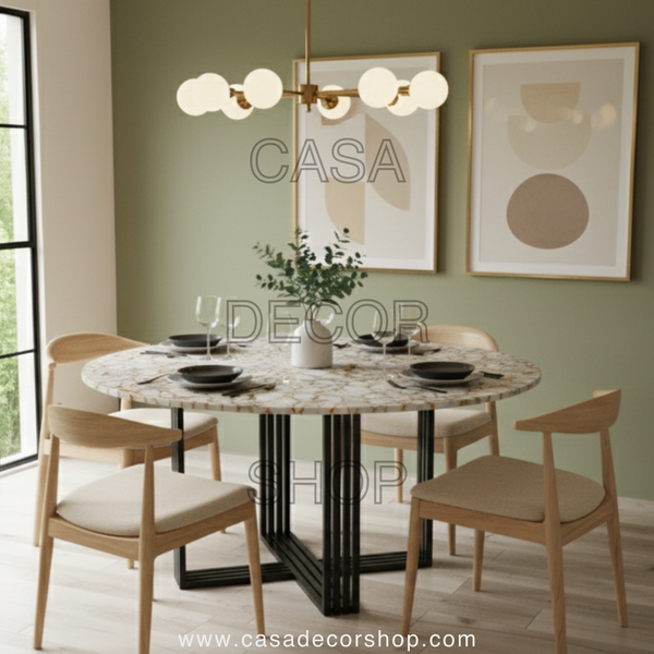 White Agate Round Dining Table