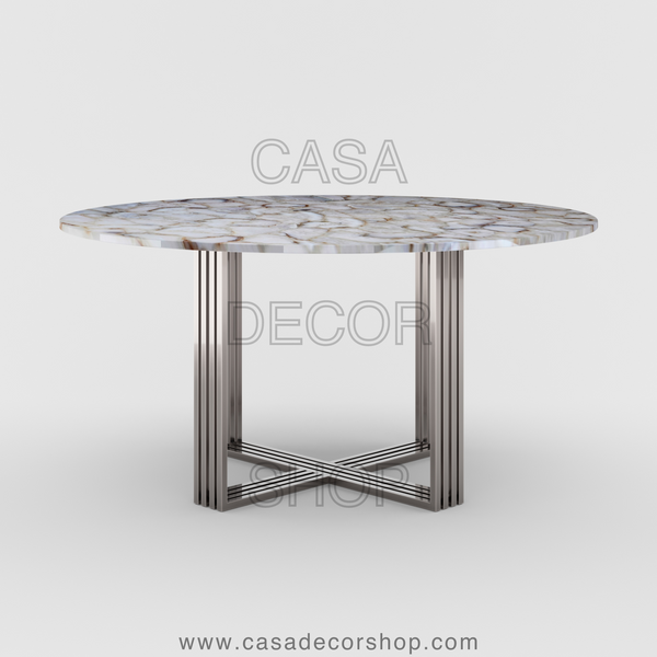 White Agate Round Dining Table