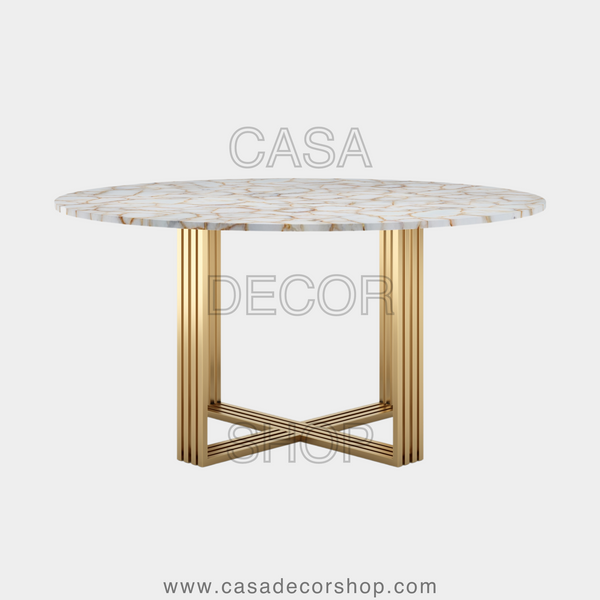 White Agate Round Dining Table