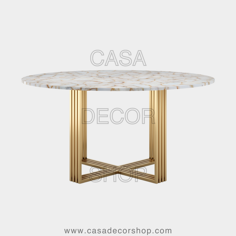 White Agate Round Dining Table