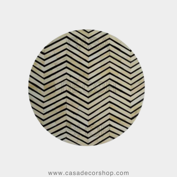 Zig Zag Bone Inlay Round Side Table