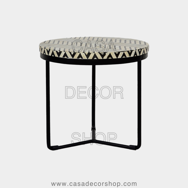 Zig Zag Bone Inlay Round Side Table