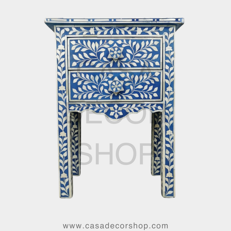 Bone Inlay Classic Bedside Cabinet Floral Pattern